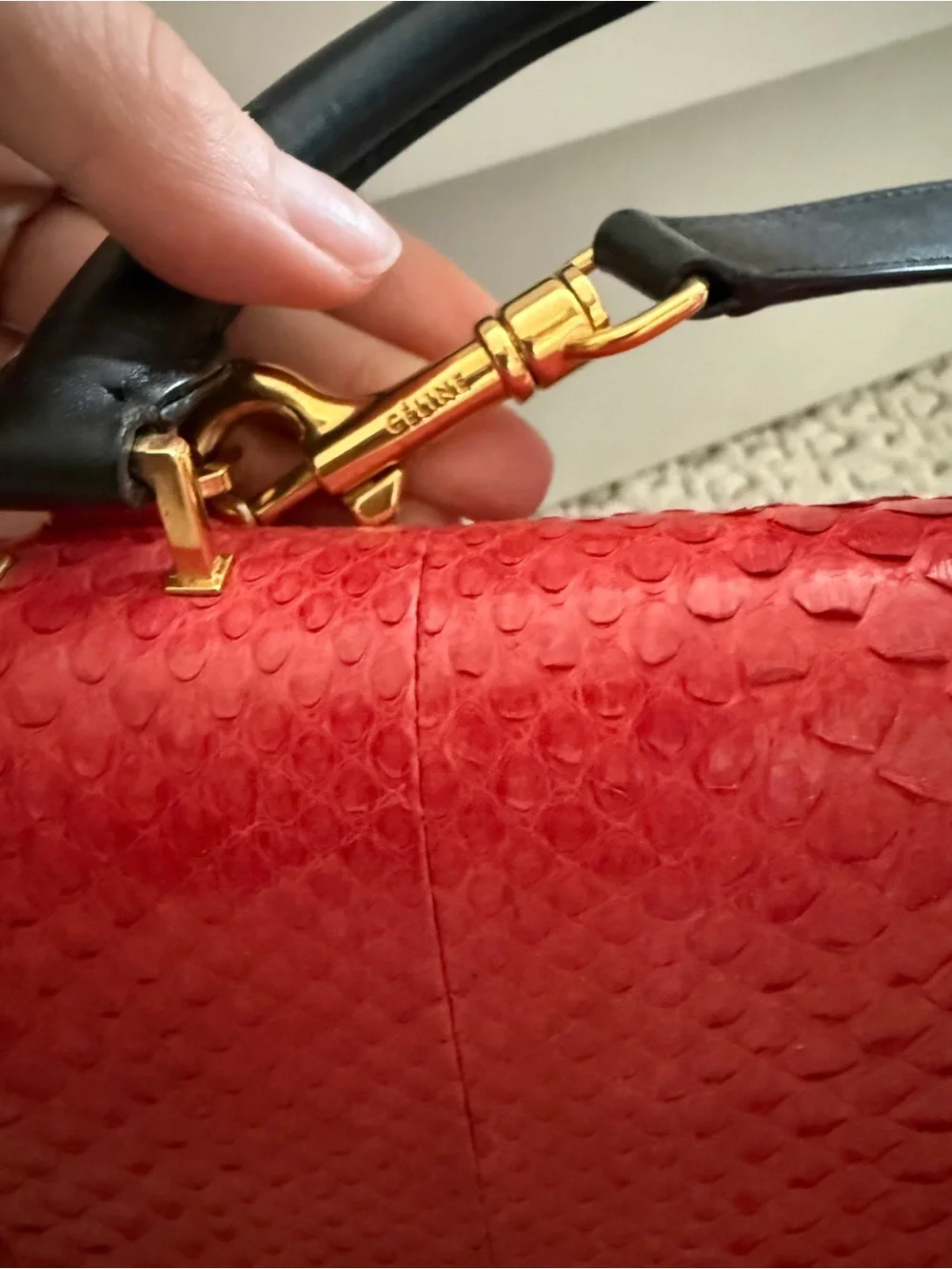 Structured Tricolor Top-Handle Satchel - Red, Black & Taupe